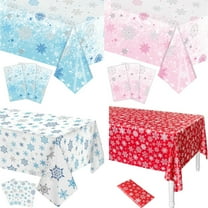 Nilvkv Christmas Winter Decoration Disposable Plastic Tablecloths Red Blue Snowflake Christmas Party Tablecloths, Christmas Decorations
