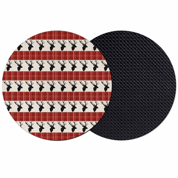 Christmas Winter Deer Coasters Set of 2, Absorbent Coasters for Drinks, Red Classic Check Retro Vintage Coaster for Desk Coffee Table Protection, Home Decor House Warming Gifts 4"