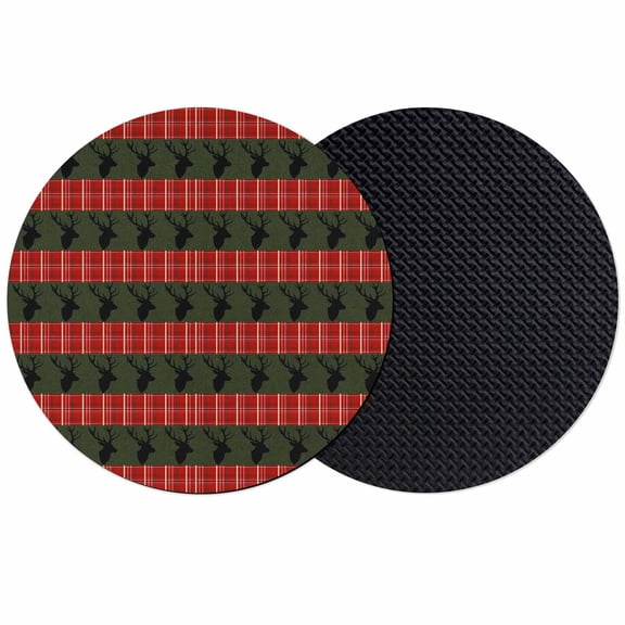 Christmas Winter Deer Coasters Set of 2, Absorbent Coasters for Drinks, Red Classic Plaid Green Pastoral Coaster for Desk Coffee Table Protection, Home Decor House Warming Gifts 4"