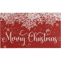 Christmas Winter Door Mat Outdoor for Front Door Decorations,Red Snowflake Snow Merry Christmas Doormat,Xmas Holiday Welcome Floor Mat Rug for Porch Entrance Farmhouse Decor,30" x 17"