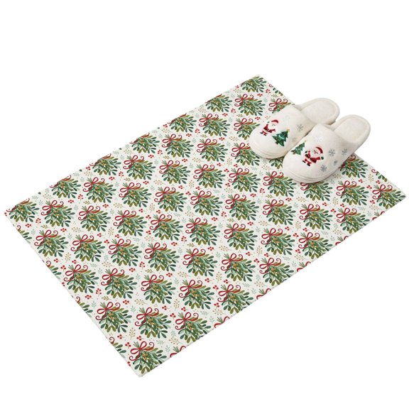 Christmas Winter Entryway Rug 2'x3' Rustic Holly Leaves Red Berries Ribbon Bows Small Area Rug Non-Slip Front Door Mat Washable Floor for Front‑Door Area, Kitchen Sink Zone, Bathroom