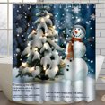 Christmas Winter Fantasy Shower Curtain with Snowman & Tree Design Blue