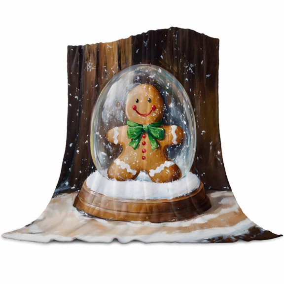 Christmas Winter Flannel Blanket for Bed,Travel and Camping, Snowflake Gingerbread Man Green Bow Super Soft Cozy Blanket for All Seasons 30"x40"