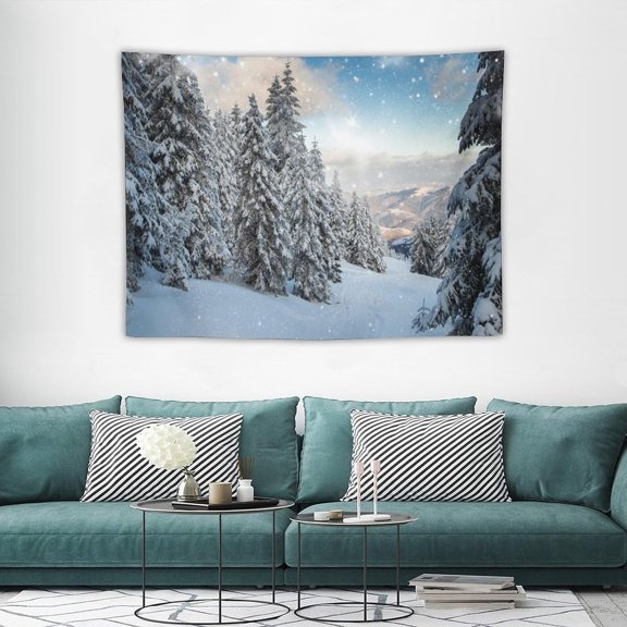 Christmas Winter Forest Snowflake Wall Hanging Tapestry, Soft Fabric Wall Art for Bedroom, Living Room, Dorm, 40 x 30 Inches