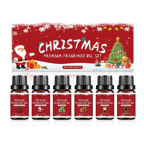 Christmas Winter Fragrance Oil Gift Set, 6 Pcs Holiday Fragrance Oils, Concentrated Candle Making Scent Oil, Multipurpose Aromatherapy Diffuser Oil for Home Aroma Decor and Christmas Gifting