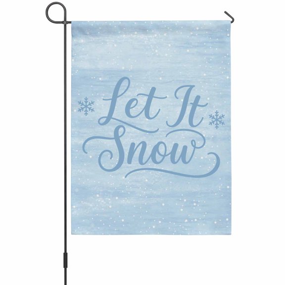 Christmas Winter Garden Flag 12 x 18 Inches, Modern Blue Cursive Script Snowflake Ice Crystals Weather Proof Outdoor Patio Flags Double Sided Small Garden Decoration for Yard Outside Home