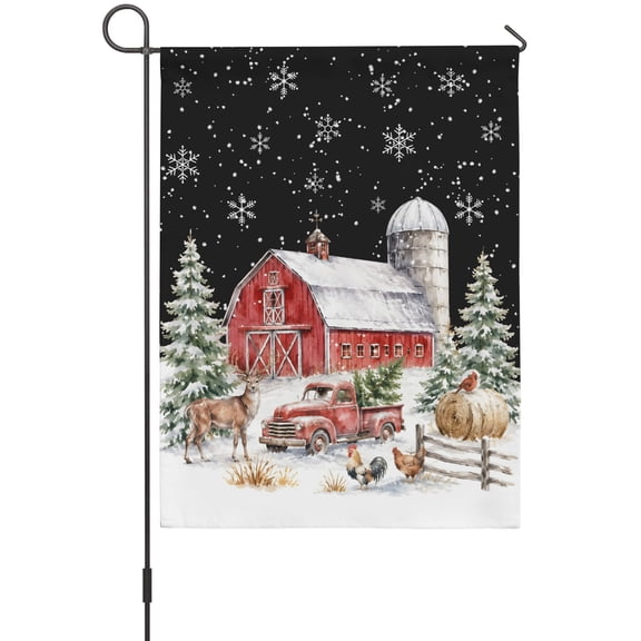 Christmas Winter Garden Flag 12 x 18 Inches, Rustic Farmhouse Barn Truck Pine Tree Black Weather Proof Outdoor Patio Flags Double Sided Small Garden Decoration for Yard Outside Home