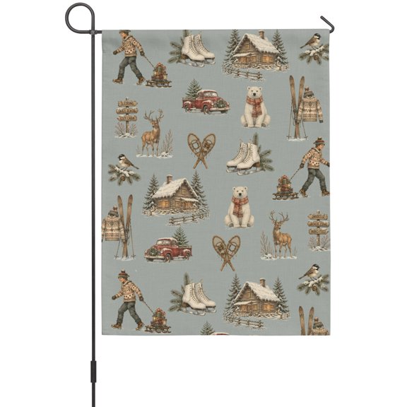 Christmas Winter Garden Flag 12 x 18 Inches, Rustic Farmhouse Bear Deer Cabin Truck Pine Tree Weather Proof Outdoor Patio Flags Double Sided Small Garden Decoration for Yard Outside Home