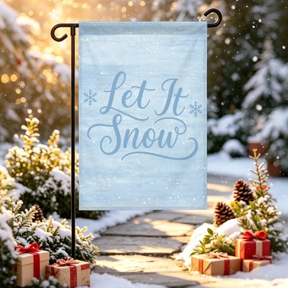 Christmas Winter Garden Flag 12x18 inch Modern Blue Cursive Script Snowflake Ice Crystals Double Sided Small Decorative Garden Flags for Outside, Outdoor Yard Porch Lawn Decoration