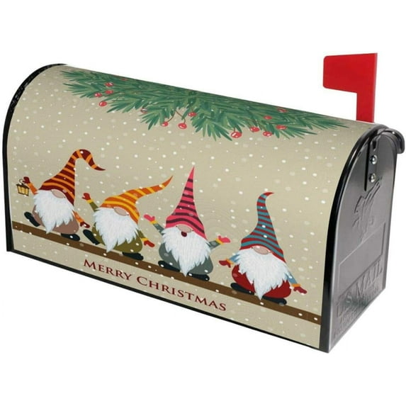 Christmas Winter Gnomes Mailbox Covers Magnetic Post Box Cover Wraps Standard Size 25.5x21 in Inches for Garden Yard Decor
