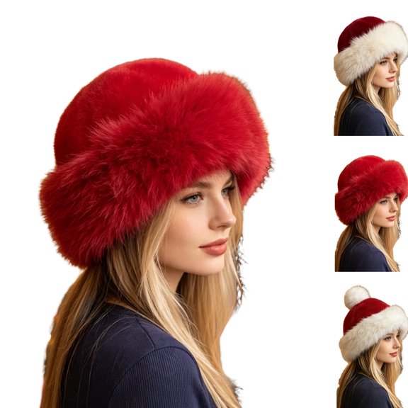 Christmas Winter Hat for Women Fluffy Warm Santa Style Cap for Holiday Party Casual Hat Red