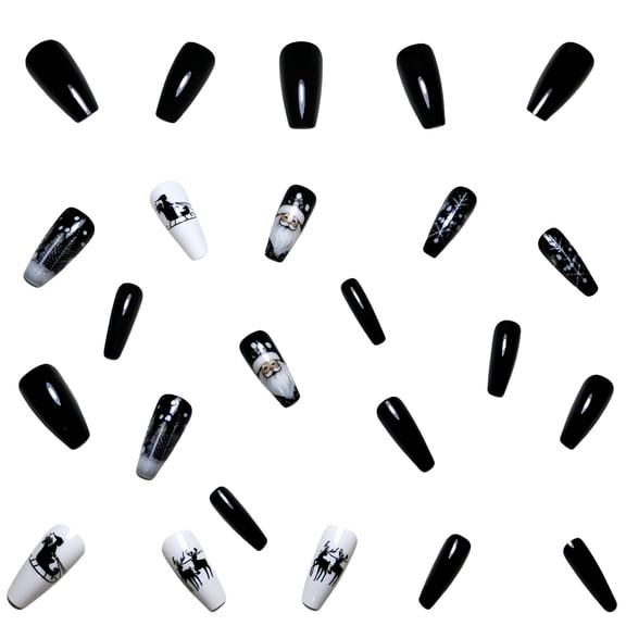 Christmas Winter Holiday Designs Glossy Acrylic Full Covers Nails Art Festive Nails Decorations 24Pcs