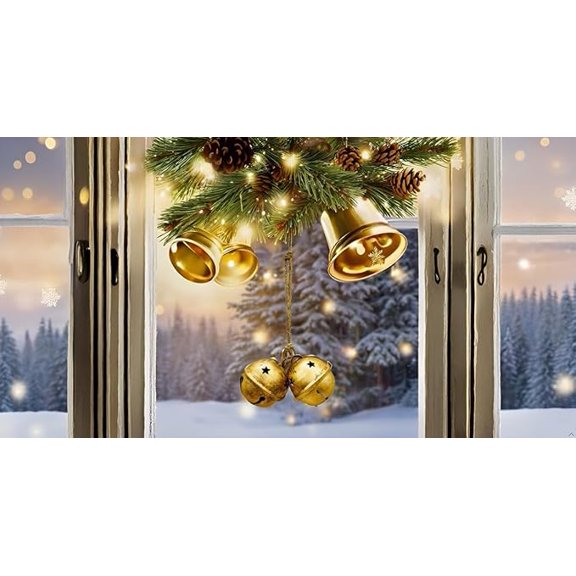 Christmas Winter Holiday Xmas Bells Tree Ornaments, Set of 2 Gold Christmas Tree Decorations, Holiday Party, and DIY Craf