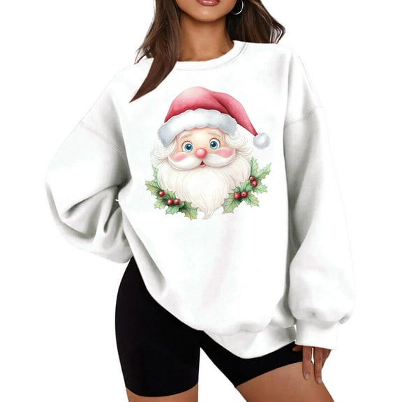 Christmas Winter Hoodies for Women Cute Prints Long Sleeve Fleece Sweatershirt Trendy Pullover Sweaters for Holiday