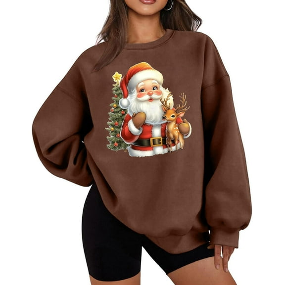 Christmas Winter Hoodies for Women Cute Prints Long Sleeve Fleece Sweatershirt Trendy Pullover Sweaters for Holiday