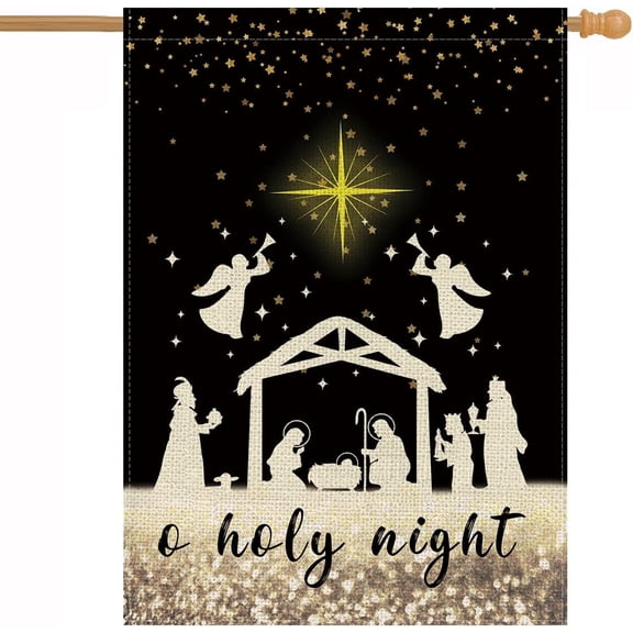 Christmas Winter House Flag Jesus Nativity Garden Flag Holy Night Christian Holiday Farmhouse Decorations Burlap Vertical Double Sided Yard Outdoor Decor 28 x 40 Inch