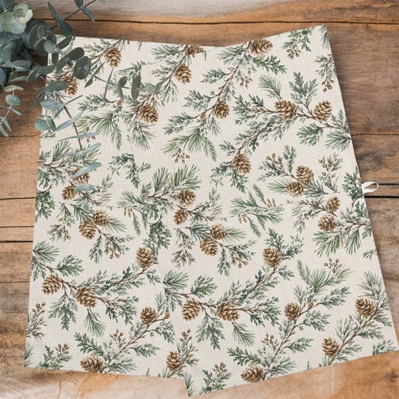Christmas Winter Kitchen Towels Dish Towel Pack of 1 Rustic Pine Branch Pinecones Linen Texture Soft Dish Cloth Set Absorbent Dishcloth for Drying Dishes, Hand Towels 18 x 28 Inches