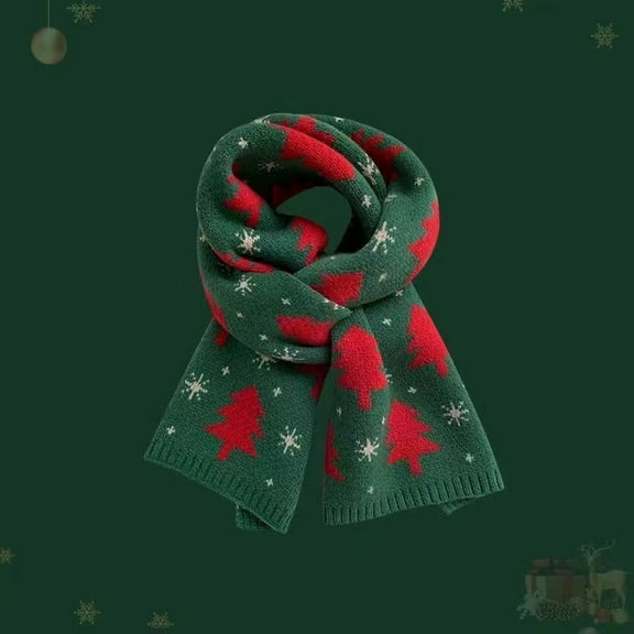 Christmas Winter Knitted Scarf For Women Warm Scarf Xmas Tree Scarves (Green One Size)