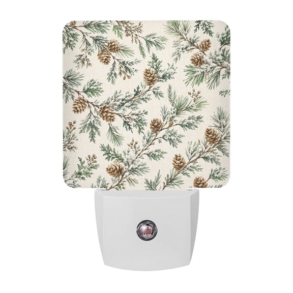 Christmas Winter Night Lights, Rustic Pine Branch Pinecones Linen Texture Smart Auto Dusk to Dawn Sensor Nightlights Plug-in Nightlight for Bedroom Bathroom Living Room Kitchen Hallway