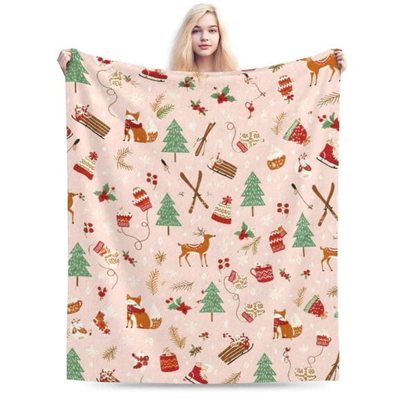 Christmas Winter Pattern Blanket Cute Reindeer Snowflake Throw Blanket Cozy Soft Home Decor Gift for Family 50x40