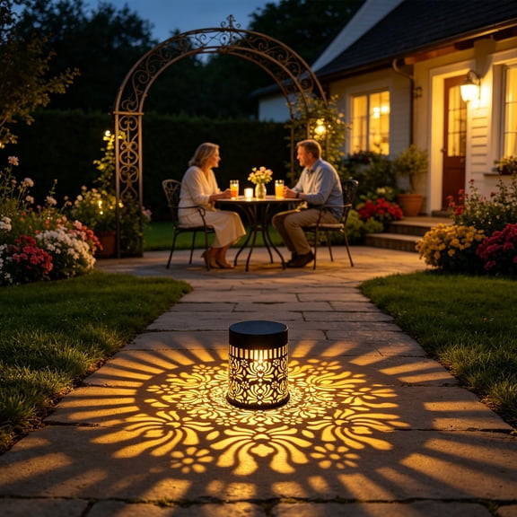 Christmas Winter Pattern Solar Projection Table Lamp Warm Ambient LED Cutout Light Seasonal Mantel Dining Table Indoor Holiday Home Accent Decor Gifts
