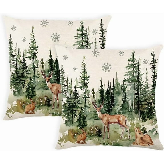 Christmas Winter Pillow Covers 18x18 Inch Set of 2 Red and Black Xmas Trees Decorative Throw Pillow Cover Watercolor Nature Forest Decoration Holiday Farmhouse Pillow Case for Home Sofa Decor White
