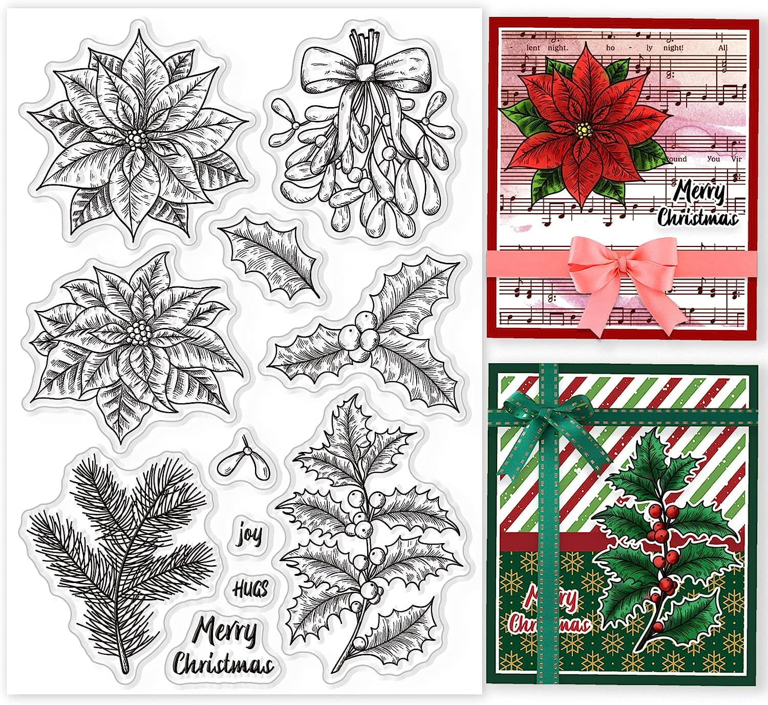 NZJ Christmas Holly Night Clear Stamp - Transparent Silicone Rubber Stamp For Scrapbooking & Card Making
