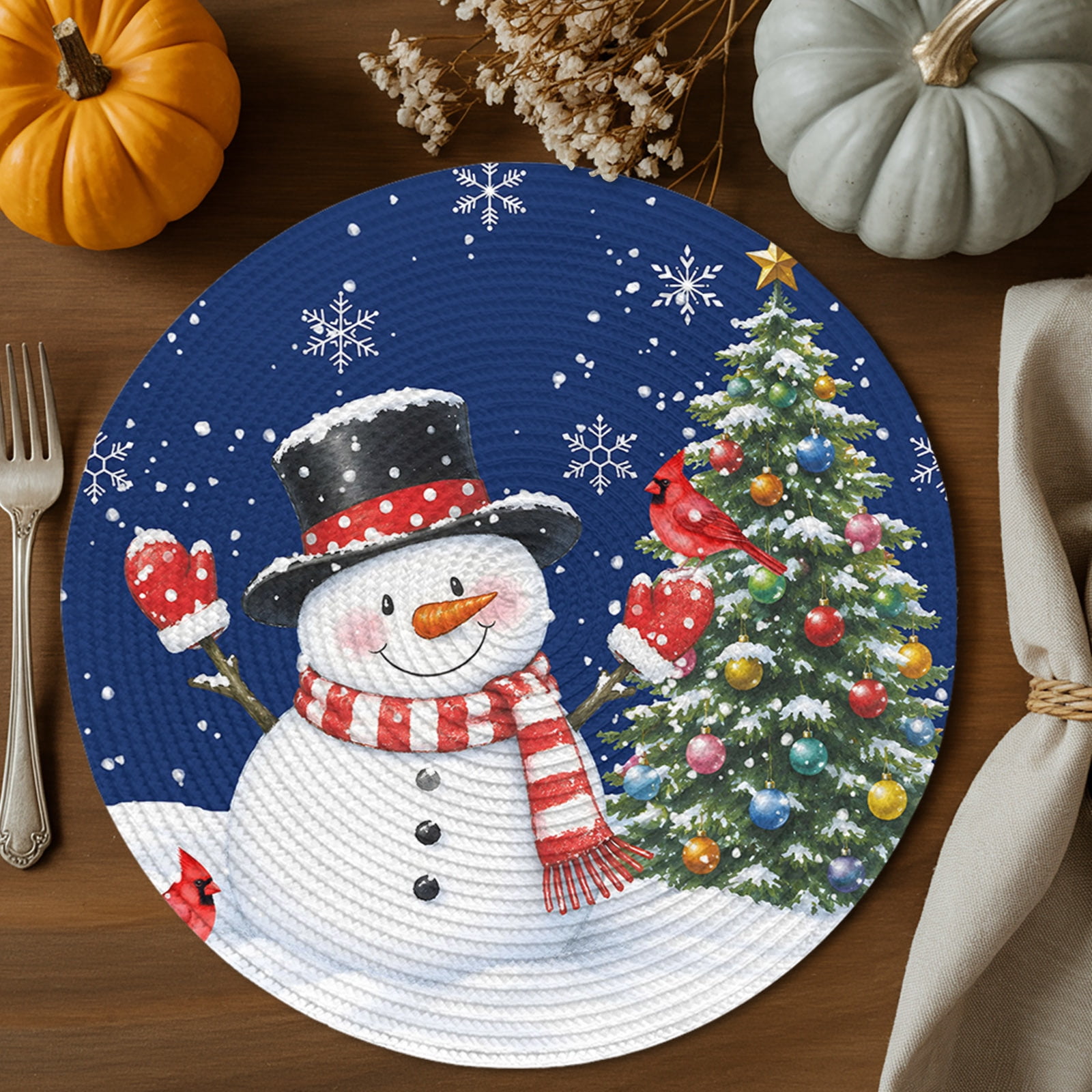Christmas Winter Round Braided Placemats 15