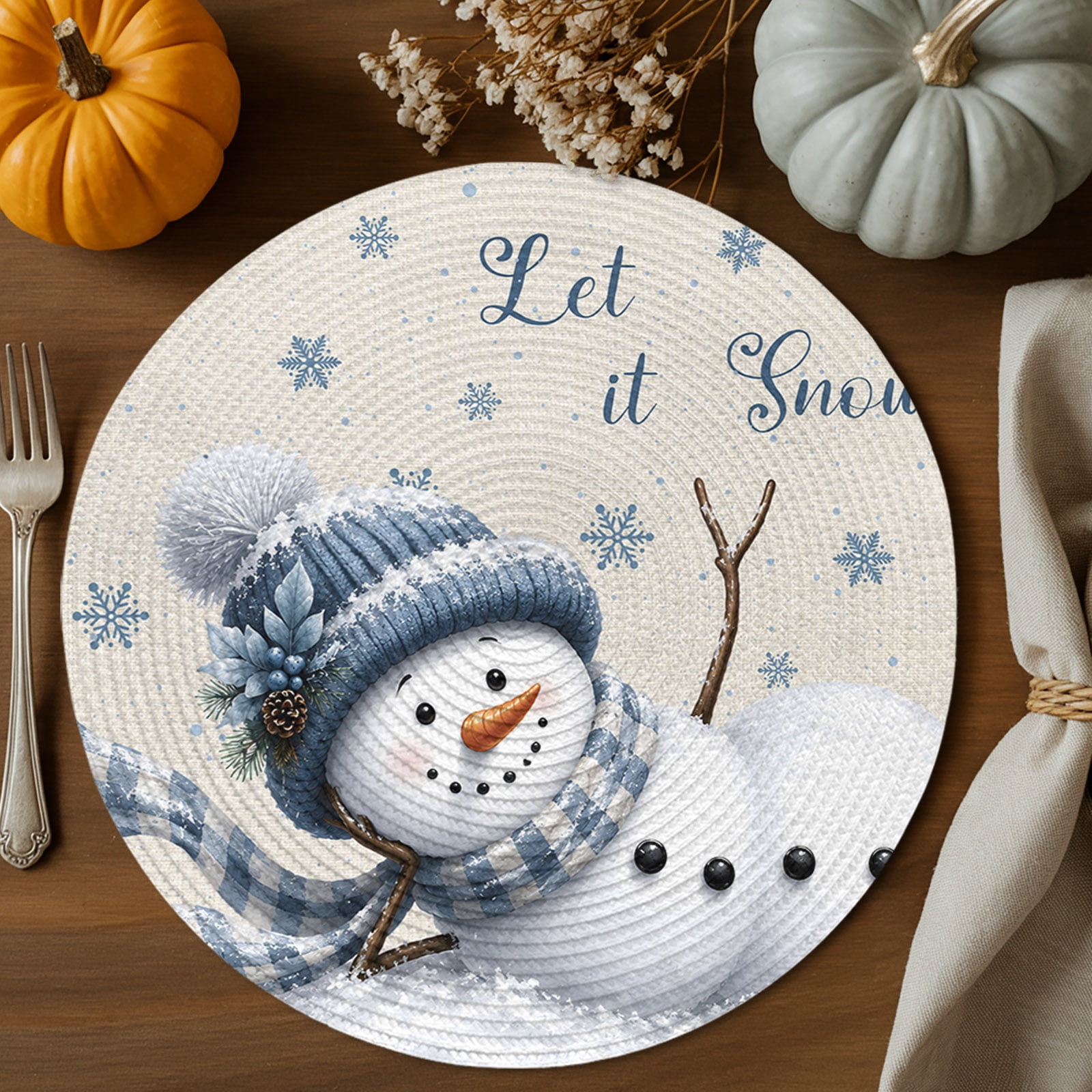 Christmas Winter Round Braided Placemats 15