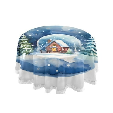 Christmas Winter Round Tablecloth 60" Reusable Circle Table Cover Washable Table Cloth for Kitchen Dining Room Patio Wedding Party