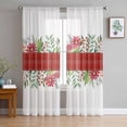 thumbnail image 1 of Christmas Winter Sheer Curtains 72 Inches Long, Green Leaves Red Buffalo Plaid Pastoral Light Filtering Window Curtains for Living Room, Rod Pocket Voile Sheer Curtain Drapes, 52"Wx72"L, 2 Panels, 1 of 9