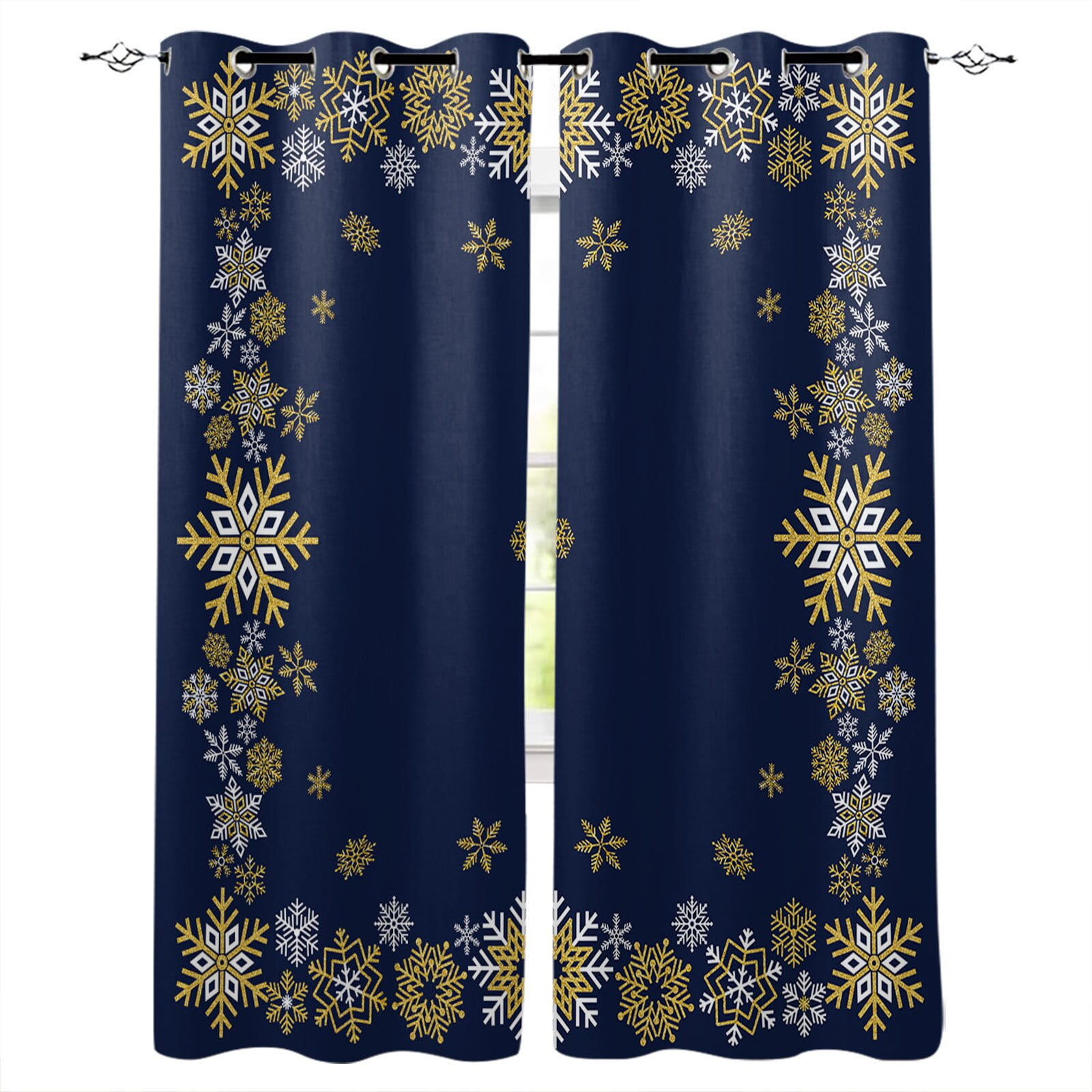 Christmas Winter Snow Blue Gold Living Room Transparent Tulle Window Curtain Bedroom Kitchen