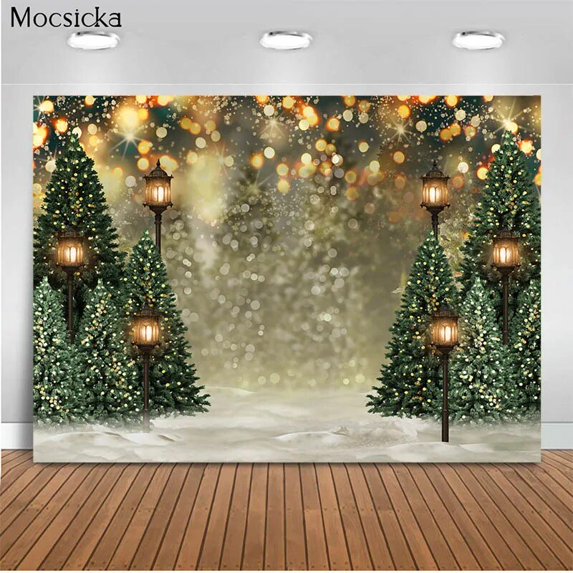 Christmas Winter Snow Night Backdrops For Photography Christmas Tree Fence Decor Photographic Studio Photo Backgrounds