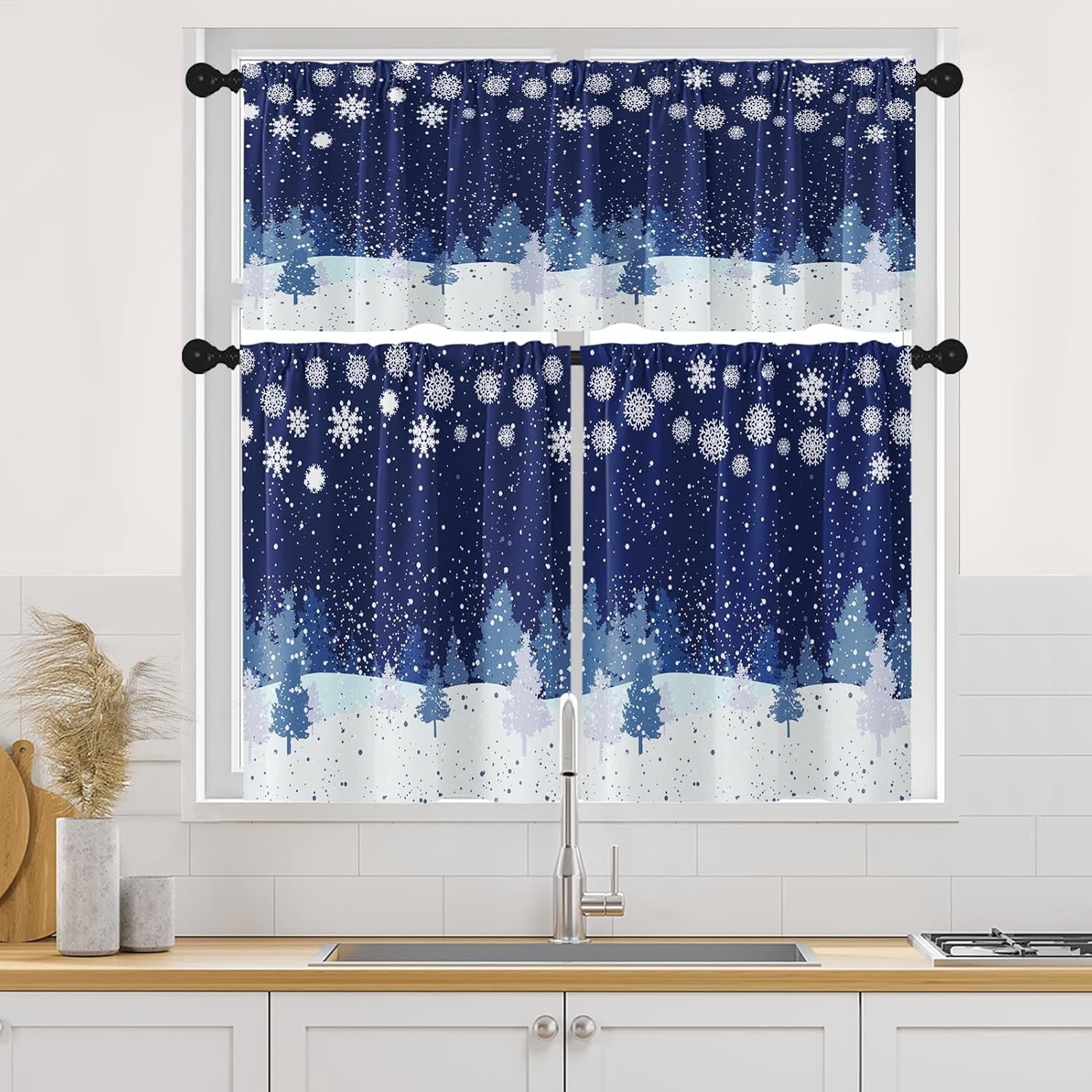 Curated visual reference: Picture Idea: Christmas Winter Snow Tree Kitchen Curtains Window Curtains And