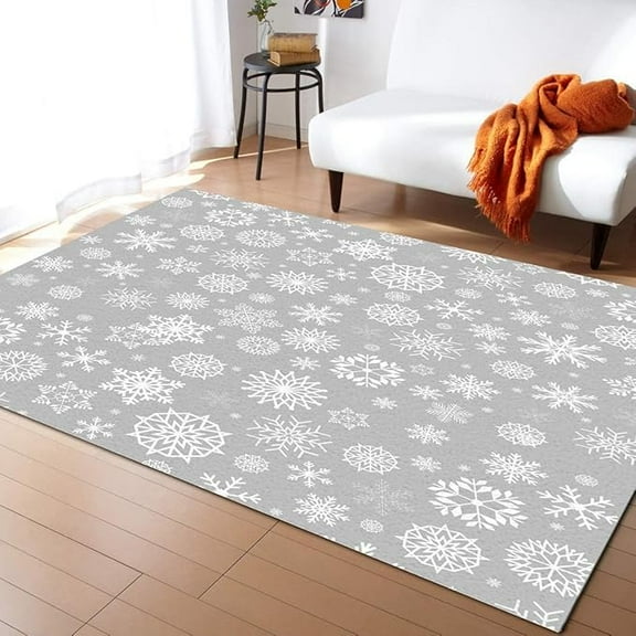 Christmas Winter Snowflake Area Rug, Gray Geometric Pattern Home Decor Rug, Easy Clean Carpet With Anti-Slip Backing Durable For Bedroom Living Room Dining Room Office 2 x 3ft