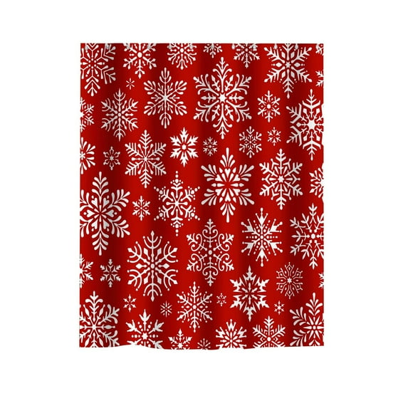 Christmas Winter Snowflake Shower Curtain, Holiday Bathroom Decor, Red and White Printed Polyester Waterproof Shower Curtain with Hooks for Easy Installation, Medium Size