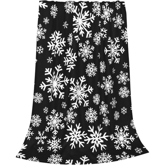 Christmas Winter Snowflakes Blanket, Xmas Decorative Ultra Soft Warm Throw Blanket, Lightweight All Season Fleece Blanket, Black Flannel Blankets for Sofa Couch Bedroom Bed Chair 60"X50"
