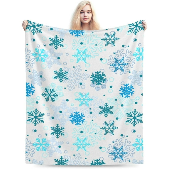Christmas Winter Snowflakes Throw Blanket Ultra Soft Warm All Season Decorative Fleece Blankets for Bed Chair Car Sofa Couch Bedroom 60"X50"