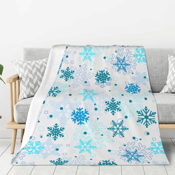 Christmas Winter Snowflakes Throw Blanket Ultra Soft Warm All Season Decorative Fleece Blankets for Bed Chair Car Sofa Couch Bedroom 80"X60"