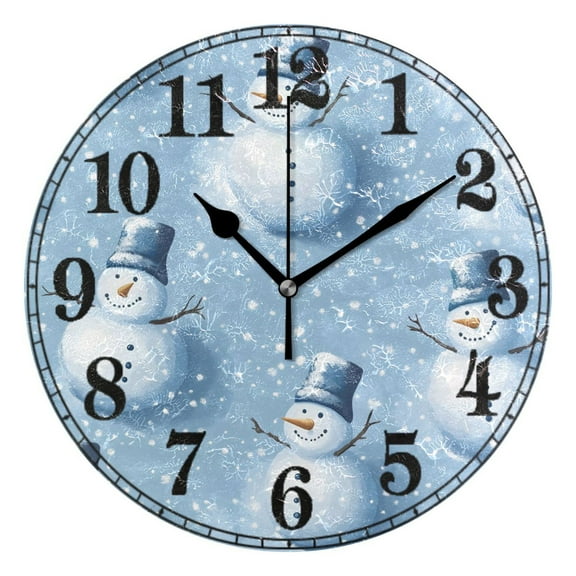 Christmas Winter Snowman Silent Wall Clock 10" Non-Ticking Battery Clock