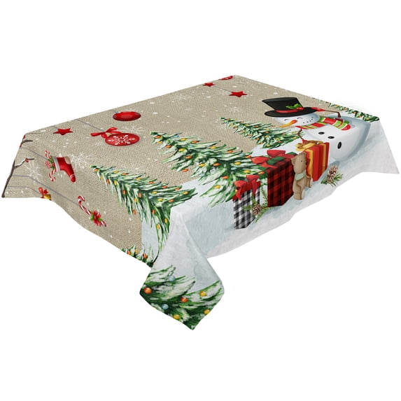 Christmas Winter Snowman Tree Snowflake Kitchen Supplies Living Room Coffee Table Home Decor Dining Table Waterproof Tablecloth