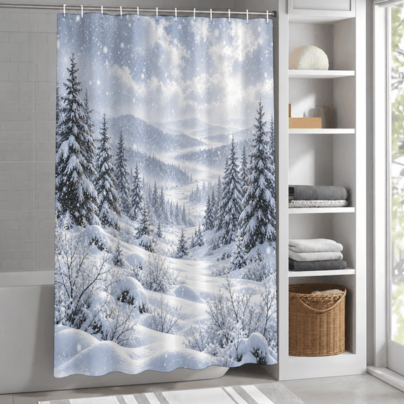 Christmas Winter Snowy Forest Shower Curtain 72 X 72 Inch