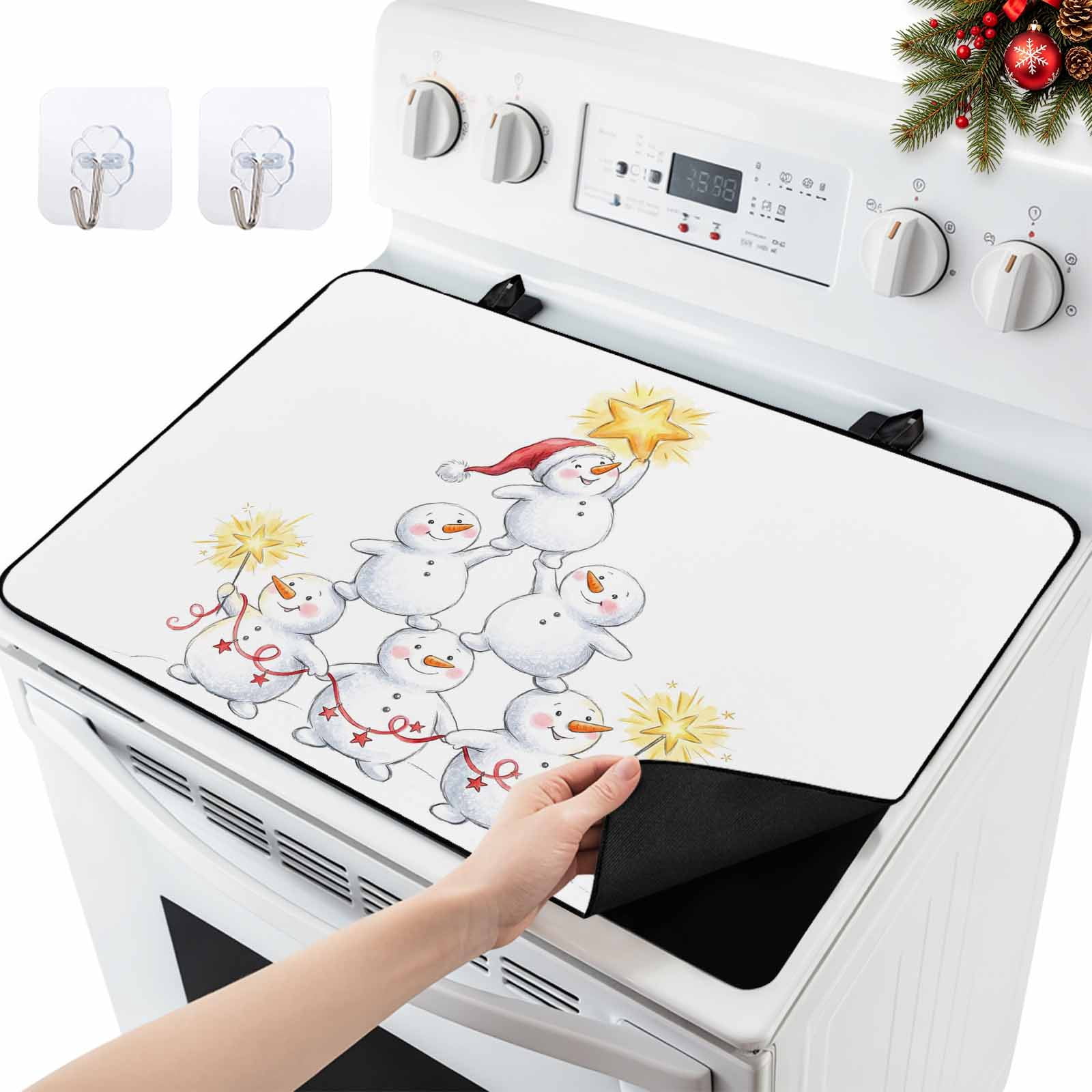 Christmas Winter Stove Top Cover, Rustic White Snowman Gold Star ...