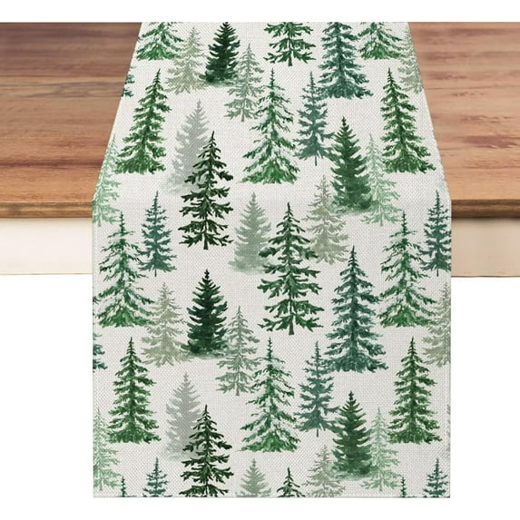 Christmas Winter Table Runner 13.8x108 Inch, Merry Christmas Green Pine Trees Table Decors for Seasonal Xmas Holiday Farmhouse Home Kitchen Dining Party