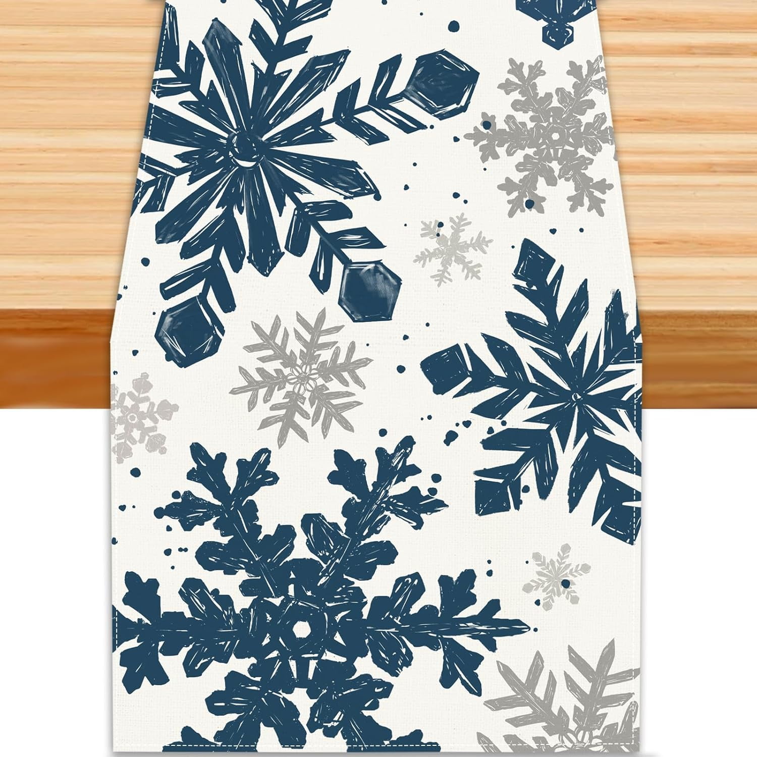 Christmas Winter Table Runner, Blue Sliver Snowflakes Tabletop Runners ...