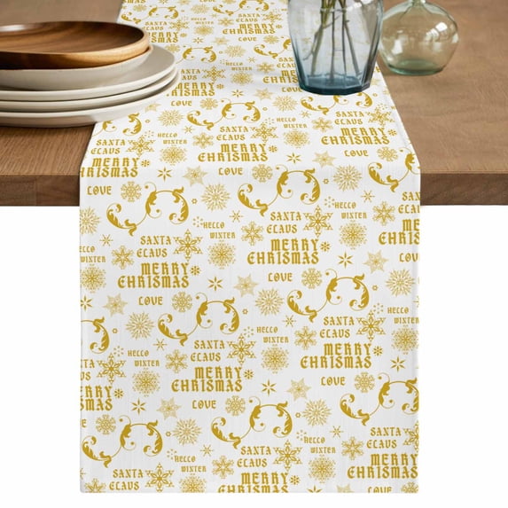 Christmas Winter Table Runner, Snowflake Xmas Flower Cotton Linen Kitchen Table Decoration Washable Dining Tabletop Runners for Home Party Decor 13x72 Inches