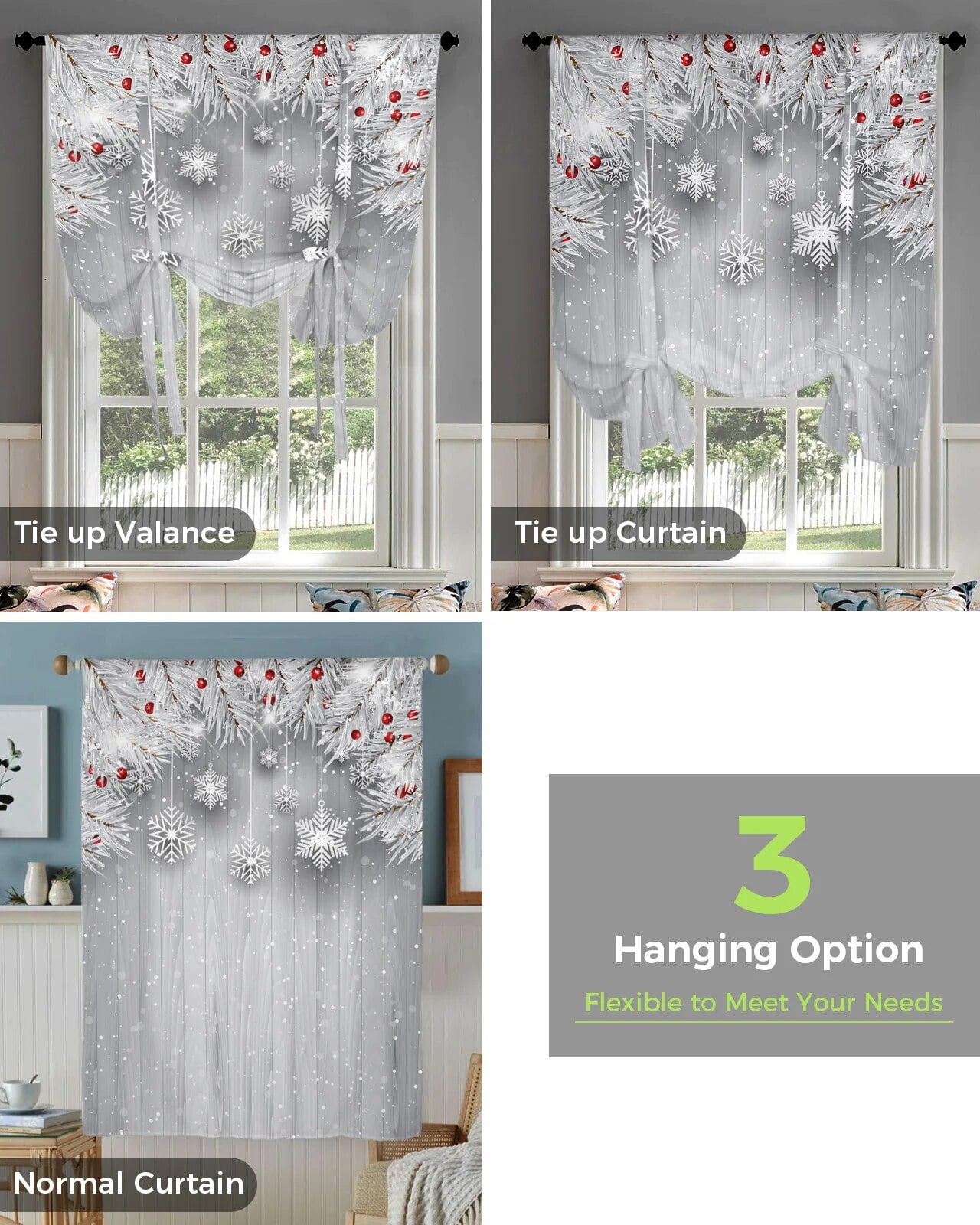 Christmas Winter Theme Snowflakes Curtains for Living Room Bedroom ...
