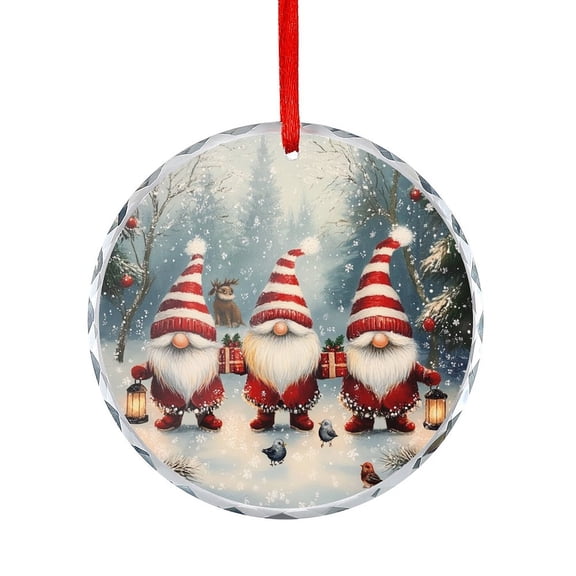 Christmas Winter Three Gnomes Glass Ornament for Xmas Tree Christmas Holiday Holiday Ornaments