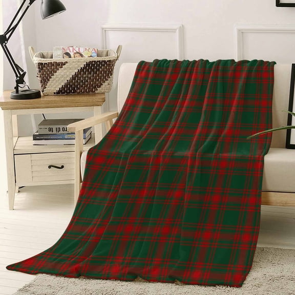 Christmas Winter Throw Flannel Blanket 40x50In Vintage Farmhouse Red Green Plaid Super Soft Cozy Bed Blanket, Lightweight Plush Fuzzy Bed Throw for Bedroom Sofa Couch Living Room