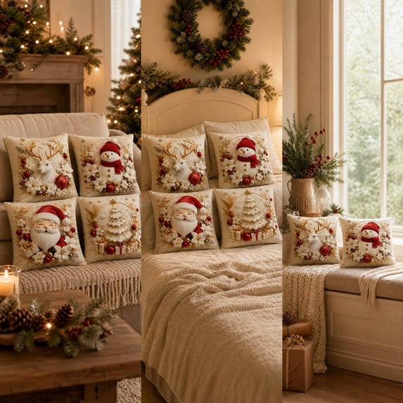 Christmas Winter Throw Pillow Covers Set of 4, Christmas Themed Cushion ...